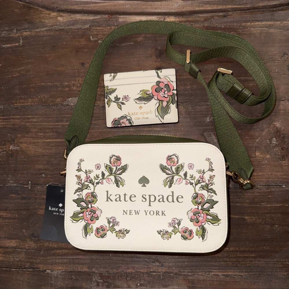 Kate Spade Oh Snap Forest Blooms Camera Bag (Meringue) - NWT (KL887)+card Holder - Picture 2 of 12